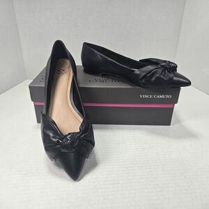 Vince Camuto Bowmel Black Leather Women's Ballet Slip-on Flats With Bow Size 7M